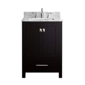 Caroline Avenue 25 in. W Bath Vanity in Espresso with Marble Vanity Top in White with Square Basin