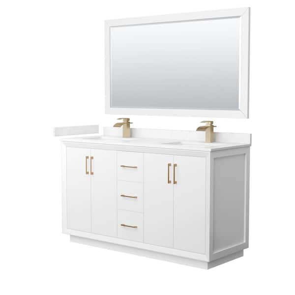 Wyndham Collection Strada 60 in. W x 22 in. D x 35 in. H Double Bath Vanity in White with Carrara Cultured Marble Top and 58 in. Mirror