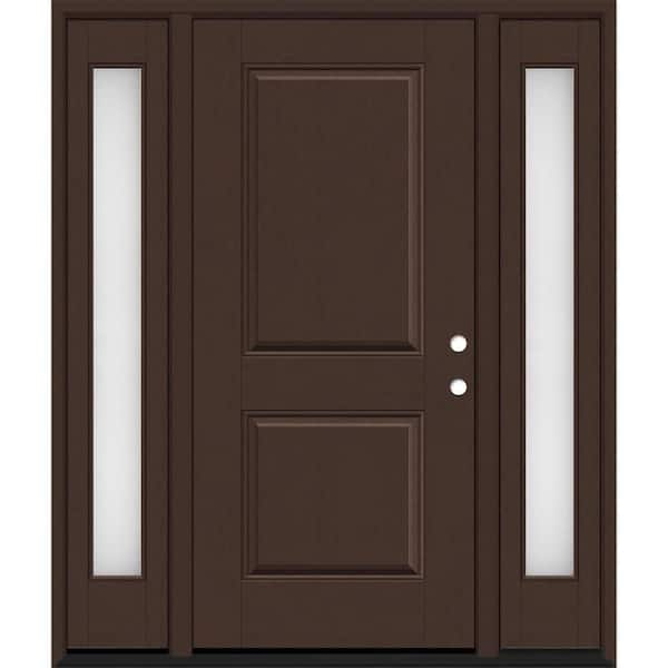 Steves & Sons Regency 68 in. x 80 in. 2P Squaretop LHIS Chestnut Stain Mahogany Fiberglass Prehung Front Door w/Obscure14in.SLs 4-9/16