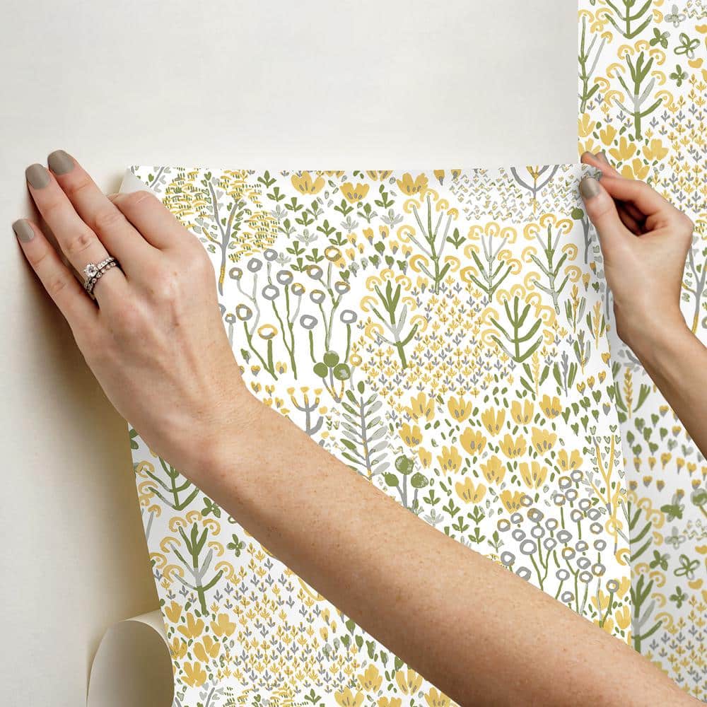 Yellow and Green Floral Self-Adhesive Wallpaper