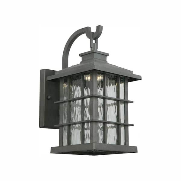 Home Decorators Collection Summit Ridge 13.13 in. Zinc Dusk to Dawn Integrated LED Hardwired Outdoor Wall Light Lantern Sconce