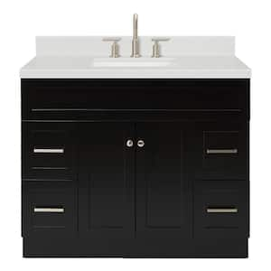 Hamlet 42.25 in. W x 22 in. D x 36 in. H Single Sink Freestanding Bath Vanity in Black with Carrara Quartz Top