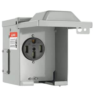 50 Amp 125/250 Volt Tamper Resistant Power Outlet Box, Enclosed Lockable Outdoor RV Receptacle Box & Weatherproof Panel