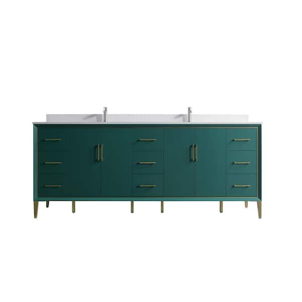 Dyconn VSD 84 in. W x 22 in. D x 35 in. H Double Sink Freestanding Bath Vanity in Green with White Cultured Marble Top