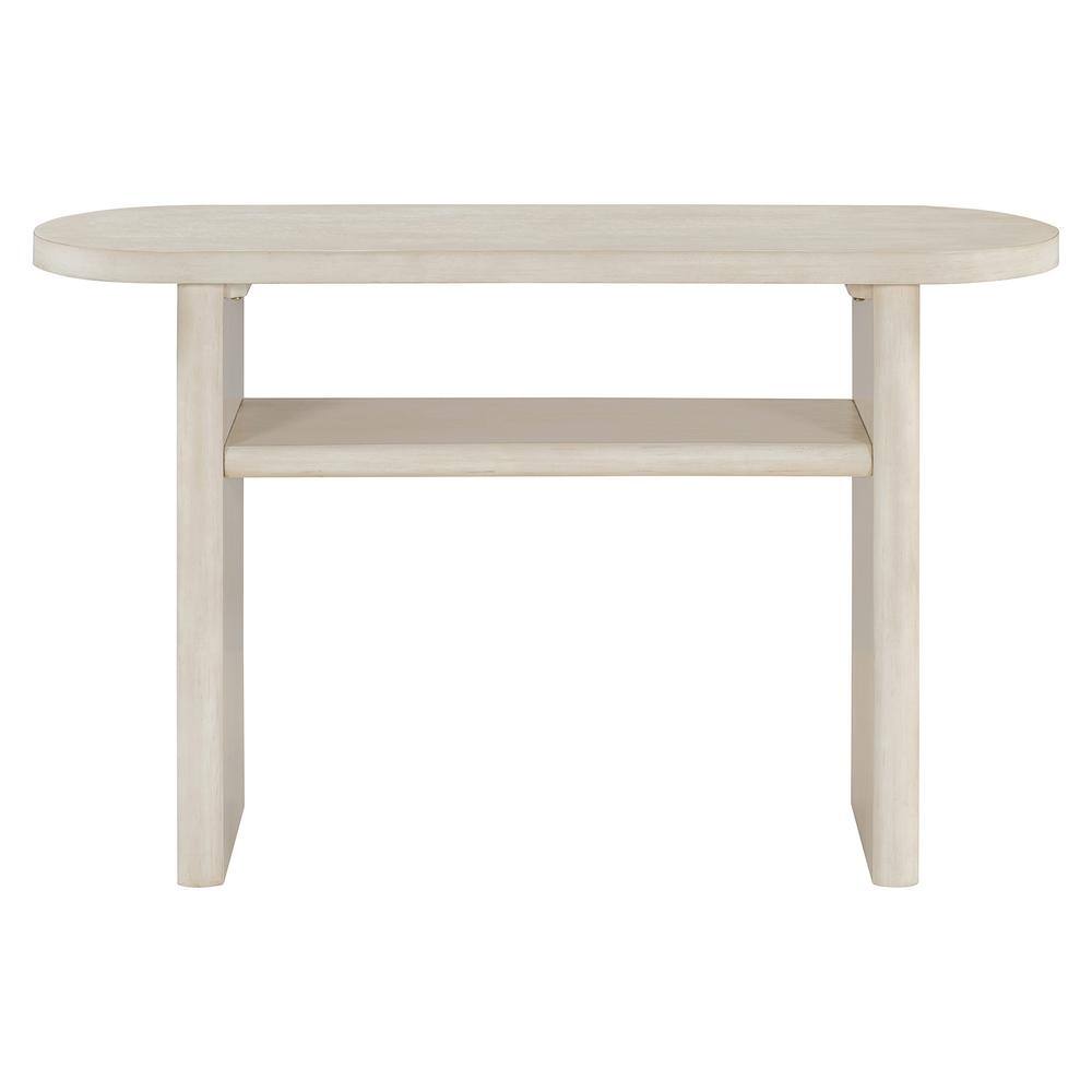 Gray Wash Wood Outdoor Side Table, Console Table with Rounded Edges, Sturdy