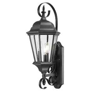 New Orleans Collection 3-Light Matte Black Outdoor Wall Lantern Sconce