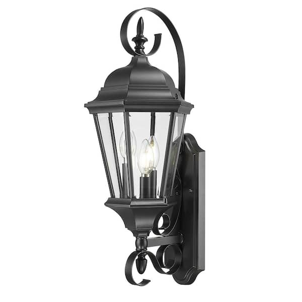 New Orleans Collection 3-Light Matte Black Outdoor Wall Lantern Sconce