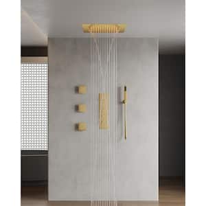 15-Spray 20in. Dual Shower Heads Ceiling Mount Fixed and Handheld Shower Head 2.5 GPM with Music, 3 Body Jets in Gold