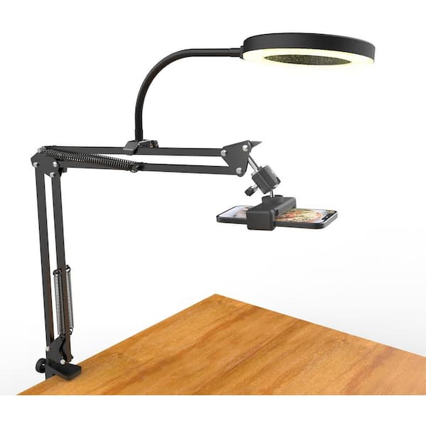 OBJLGEV Overhead Camera Mount with Ring Light Flexible Articulating Phone Arm Stand for iPhone Logitech Webcam Desk Tripod