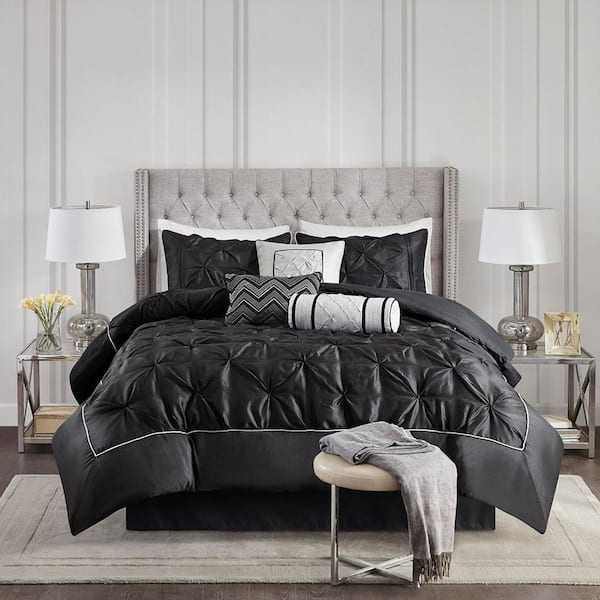 Vivian 7-Piece Black Polyester King Tufted Comforter Set