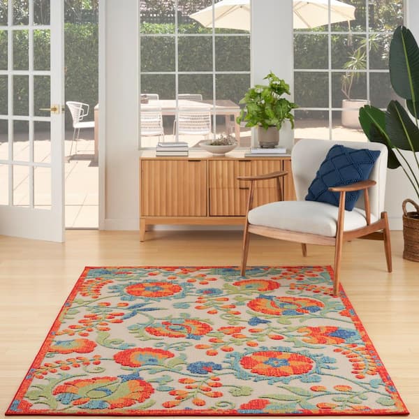Aloha Red Multicolor 4 ft. x 6 ft. Floral Contemporary Indoor/Outdoor Area Rug