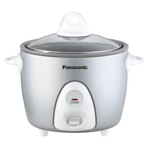 3-Cup Silver Automatic Rice Cooker with Glass Lid, Measuring Cup and Rice Scoop