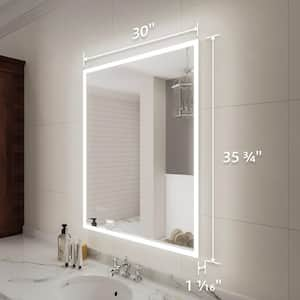 Luna 30 in. W x 36 in. H Rectangular Frameless LED Wall Bathroom Vanity Mirror in Silver