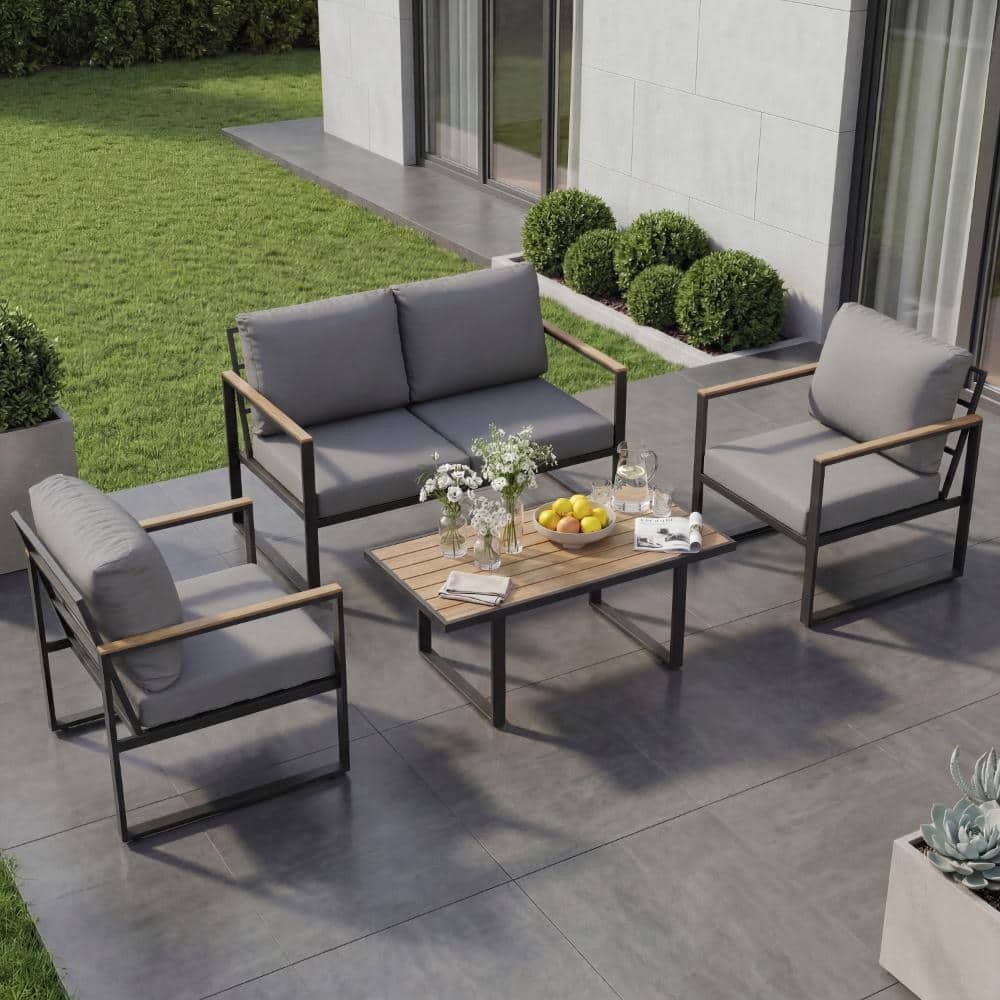 Four-Piece Patio Furniture with Rope Weaving and Metal Frame, Gray Cushions price history on PriceWatchPro