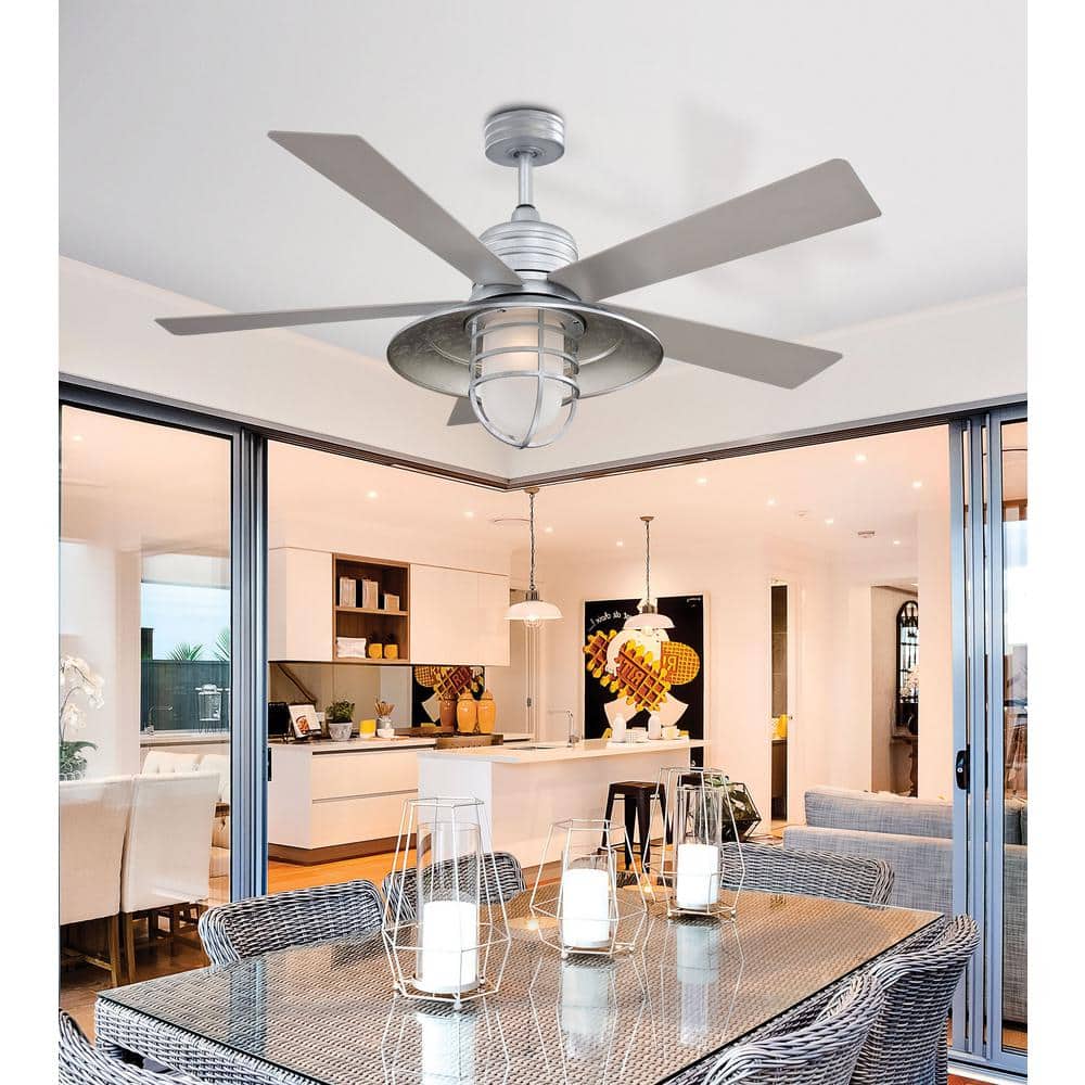 54" Galvanized Silver Industrial Ceiling Fan with LED Light and Remote