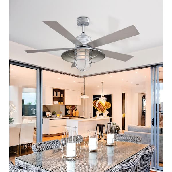 Rainman 54 in. LED Indoor/Outdoor Galvanized Ceiling Fan with Light and Wall Control