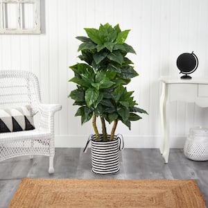 5 ft. Bird Nest Artificial Tree Handmade Black and White Natural Jute and Cotton Planter UV Resistant (Indoor/Outdoor)