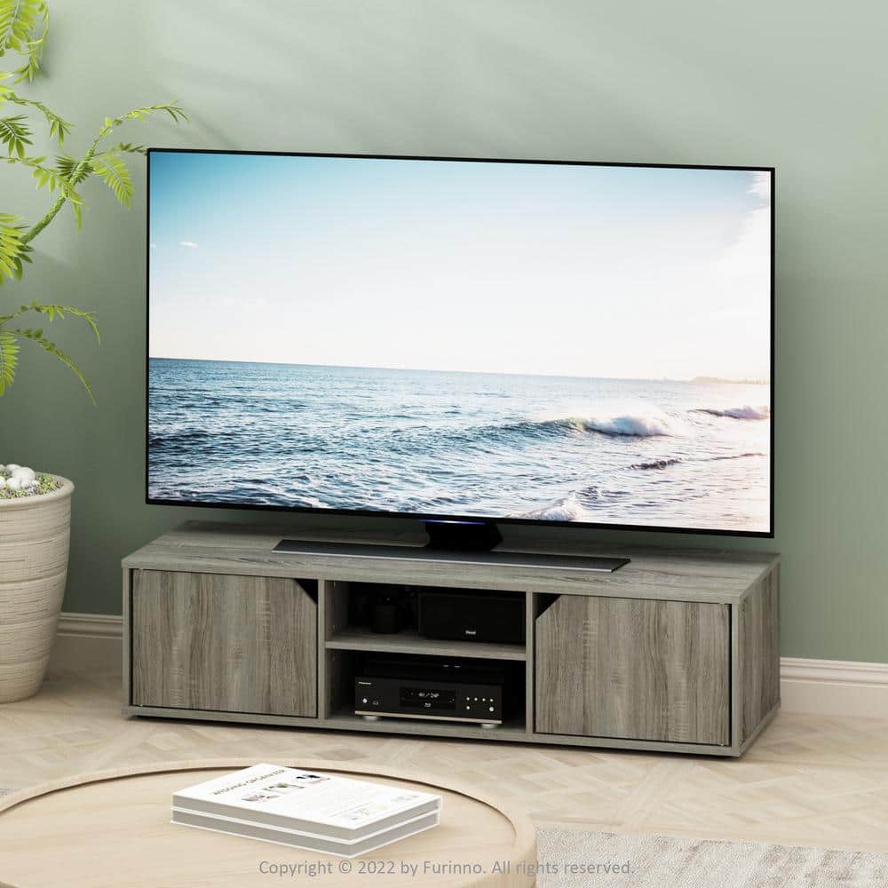 French Oak Modern TV Stand with Adjustable Shelves