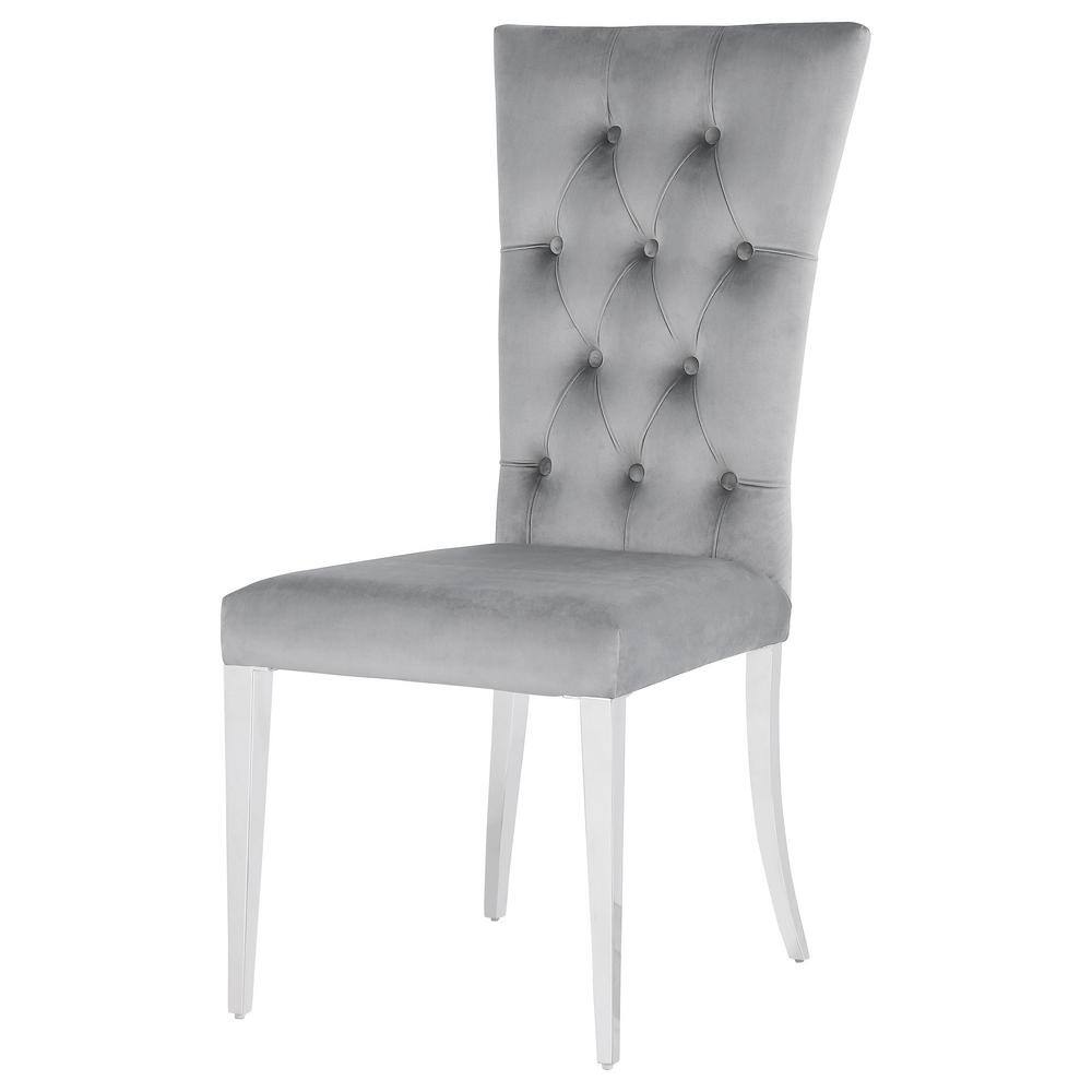 Elegant Grey Velvet Parsons Side Chair with Chrome Metal Legs