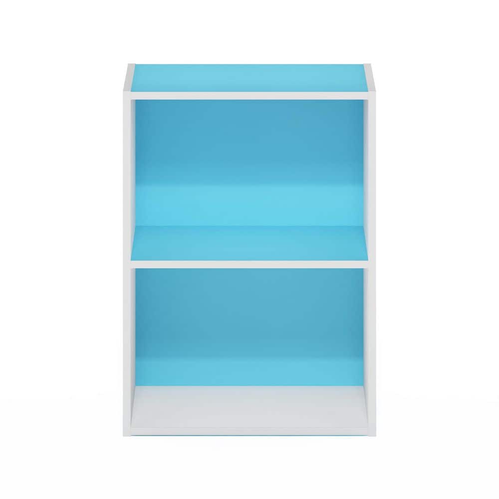 White and Light Blue Stackable Kids Bookcase with Open Shelves