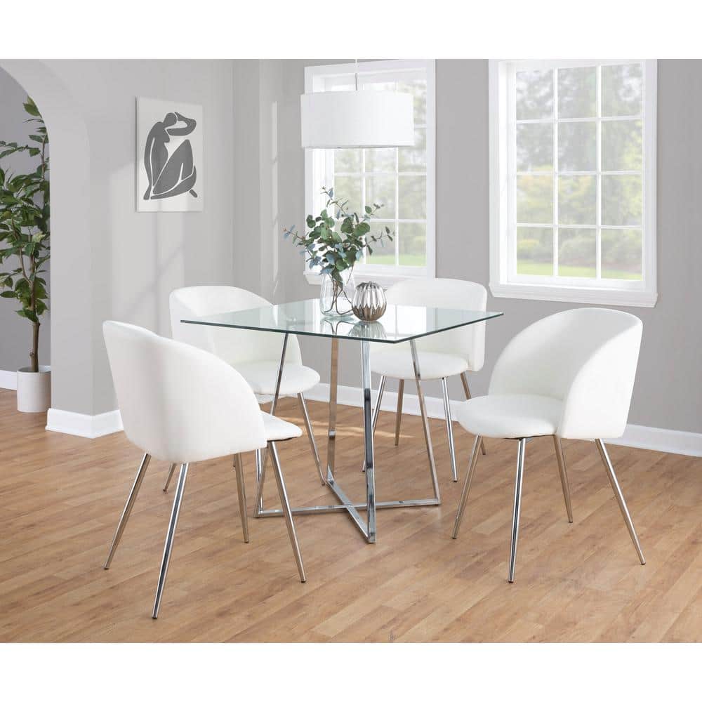 Set of 2 White Faux Leather and Chrome Dining Chairs