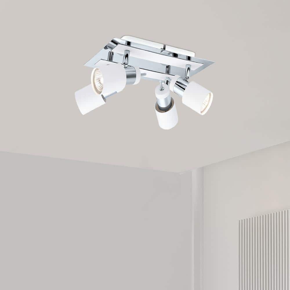 Davida Chrome White Modern 4-Light Semi-Flush Mount