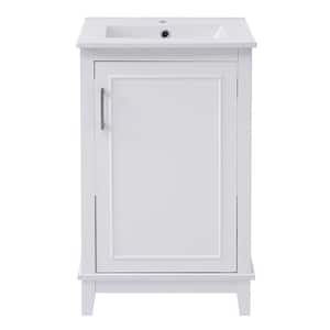 20 in. W Single Sink Freestanding Bath Vanity in White with White Ceramic Top, 1 Soft-Close Door