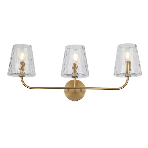 Dainolite Eleanor 26 in. 3-Light Aged Brass Vanity Light with Clear Glass Shade
