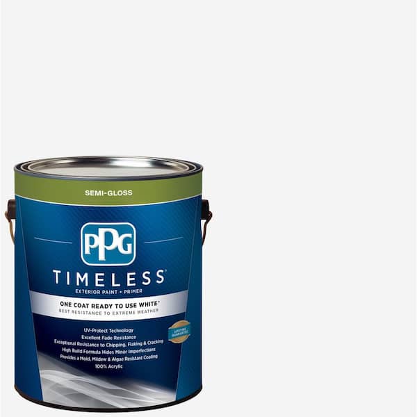 PPG TIMELESS 1 gal. White Semi-Gloss Exterior Ready to Use One-Coat Paint with Primer