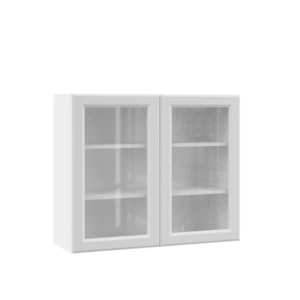 Hampton Bay Designer Series Elgin Assembled 36x30x12 In Wall Kitchen Cabinet With Glass Doors White Wgd3630 Elwh The Home Depot - Kitchen Storage Cabinets With Glass Doors And Shelves