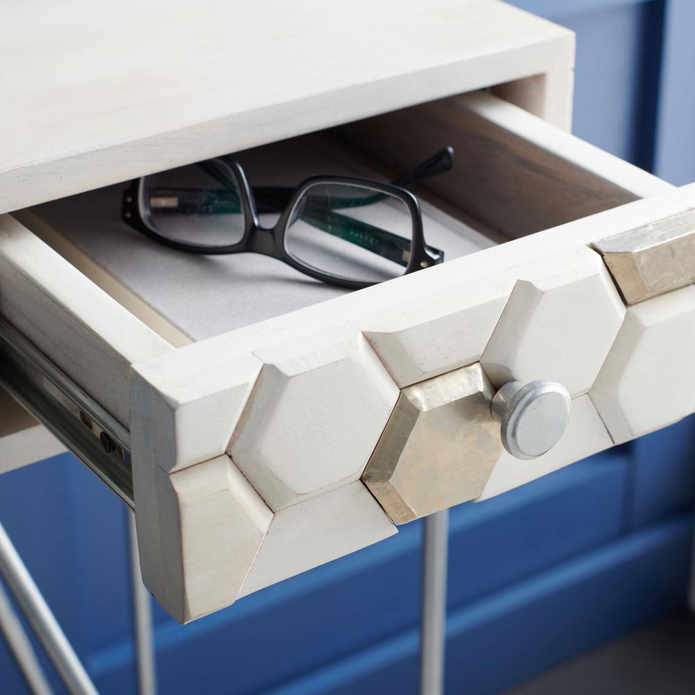White Wood Writing Desk with Drawer and Hairpin Legs