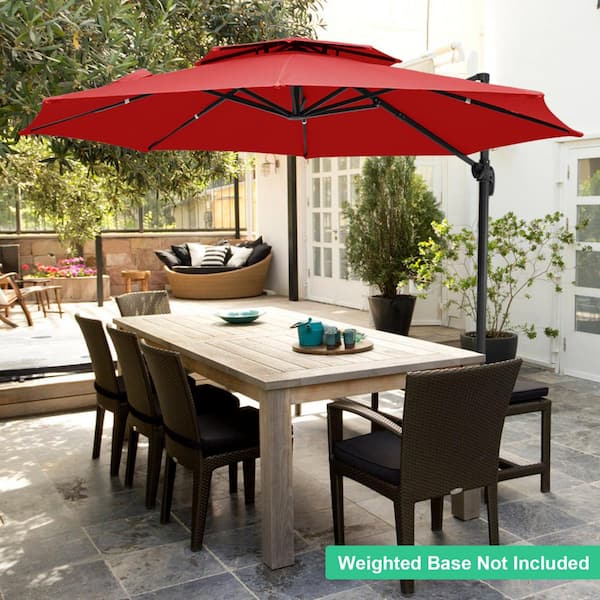 JEAREY 12 ft. Aluminum 360-Degree Rotation Cantilever Patio Umbrella with Cover in Red