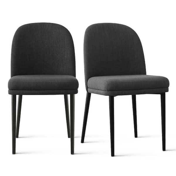 Black Linen Upholstered Dining Chair(Set of 2)