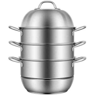 3-Tier 10 qt. 12.2 in., 304-Stainless Steel Steamer Pot with Lid