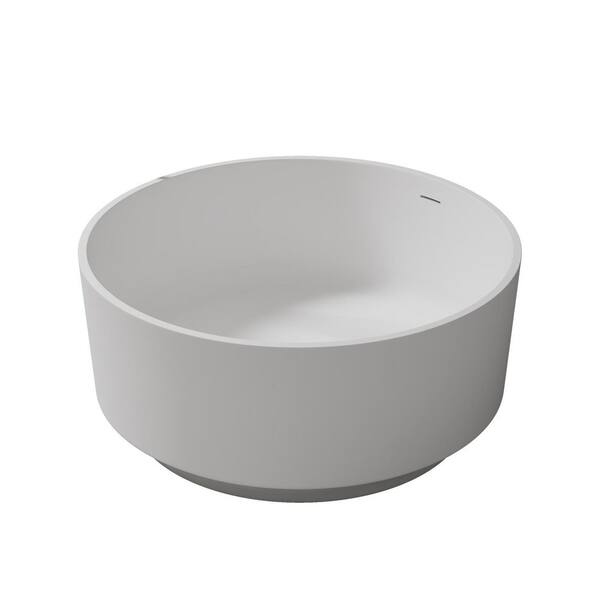Orvia 49 in. x 49 in. Solid Surface Freestanding Round Bathtub Stone Resin Soaking Tub in Matte White