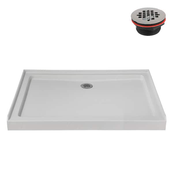 48 in. x 36 in. Alcove Acrylic Shower Pan Base in Matte White with Center Drain, Drain Included