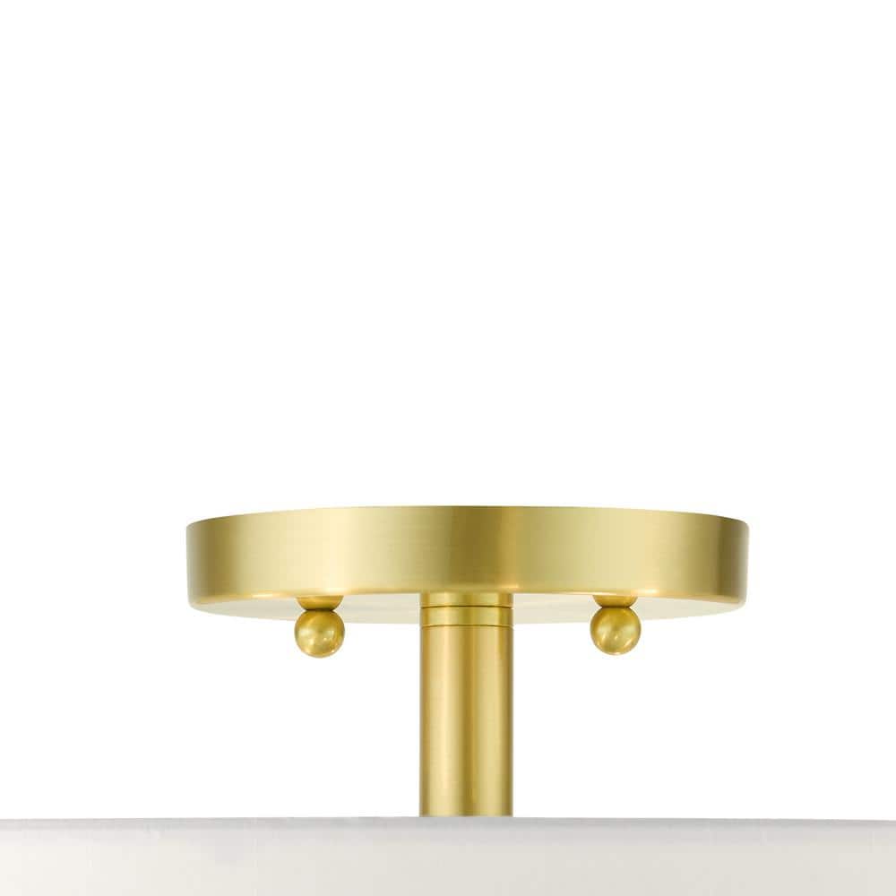 Satin Brass 5-Light Semi-Flush Drum Ceiling Fixture with Off-White Shade