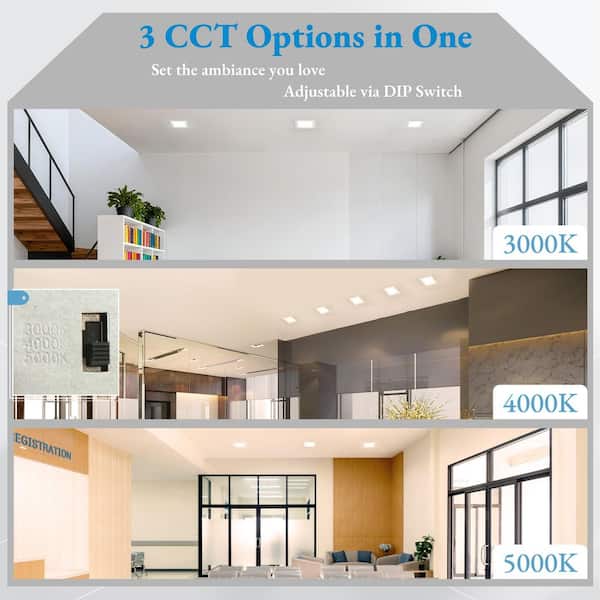 6 in. White Integrated LED Square Canless Recessed Light Flat Panel Light Office Ceiling Work Light, Adjustable CCT