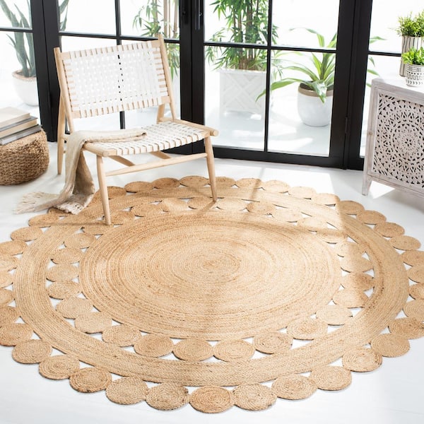 Natural Fiber Beige 7 ft. x 7 ft. Solid Color Round Area Rug