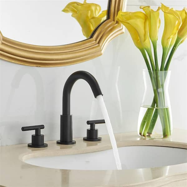 FLG 8 in. Widespread Double Handle Bathroom Faucet 3 Holes 304 Stainless Steel Sink Basin Faucets in Brushed Gold