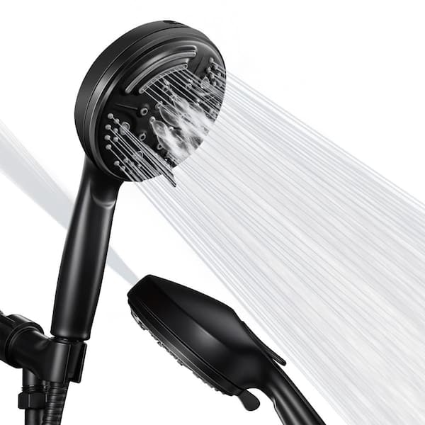 FORIOUS 9-Spray Patterns with 2.5GPM 4.8 in. Wall Mount Fixed Shower Head in Matte Black