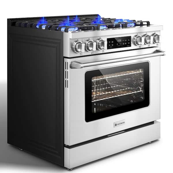 36 in. 6 Burners Free-Standing Gas Range in Stainless Steel, 2-in-1 Gas Cooktop & Range Oven with Air Fryer, Keep Warm