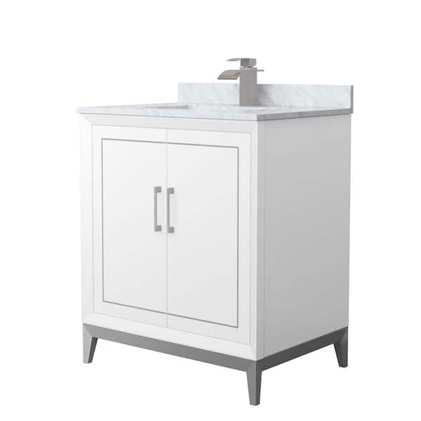 Wyndham Collection Marlena 30 in. W x 22 in. D x 35.25 in. H Single Bath Vanity in White with White Carrara Marble Top