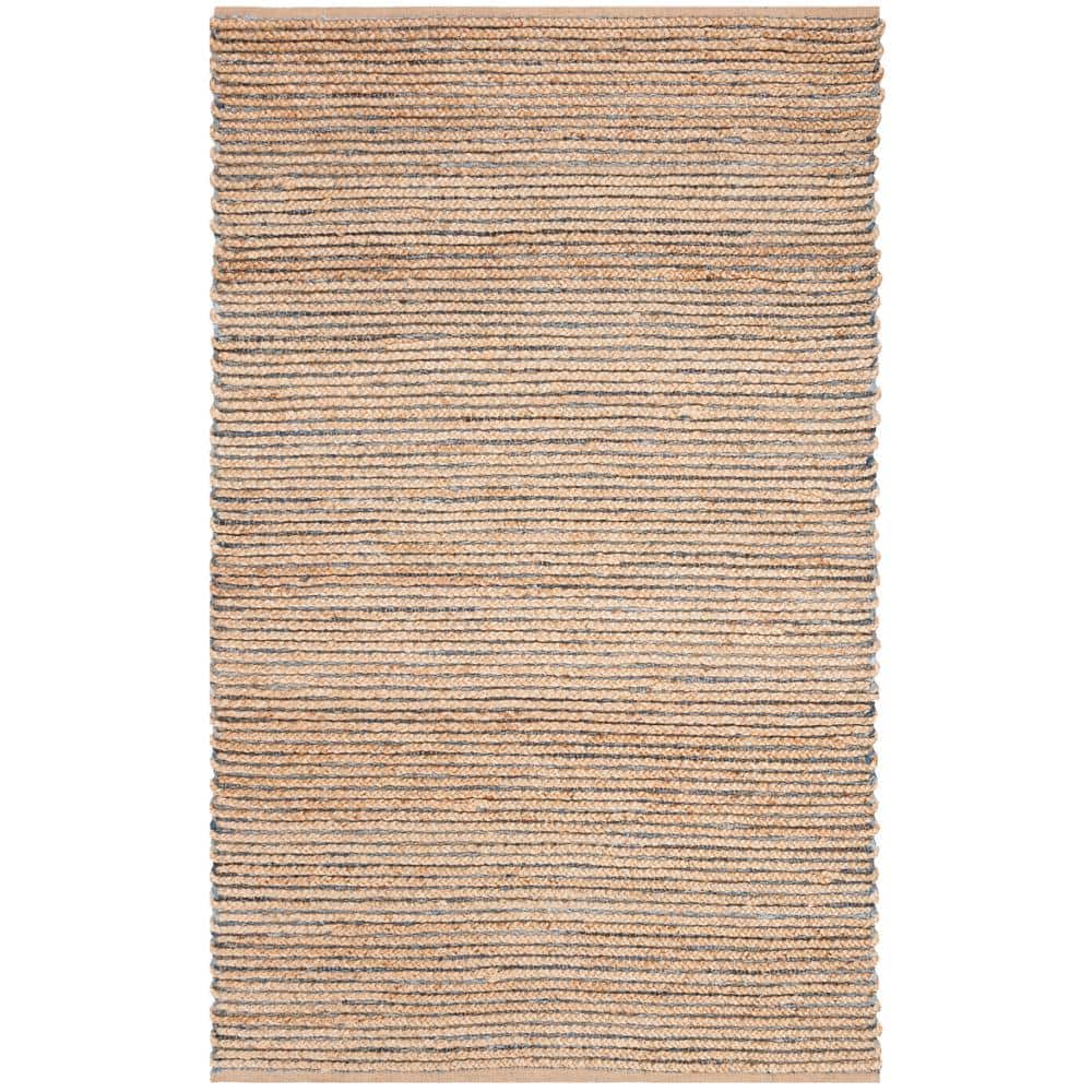 Natural and Blue Wool Flat Woven Reversible Rug, 4' x 6'