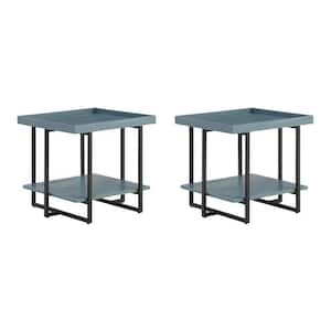 Triblisi 23.63 in. Antique Blue Square Wood End Table (Set of 2)