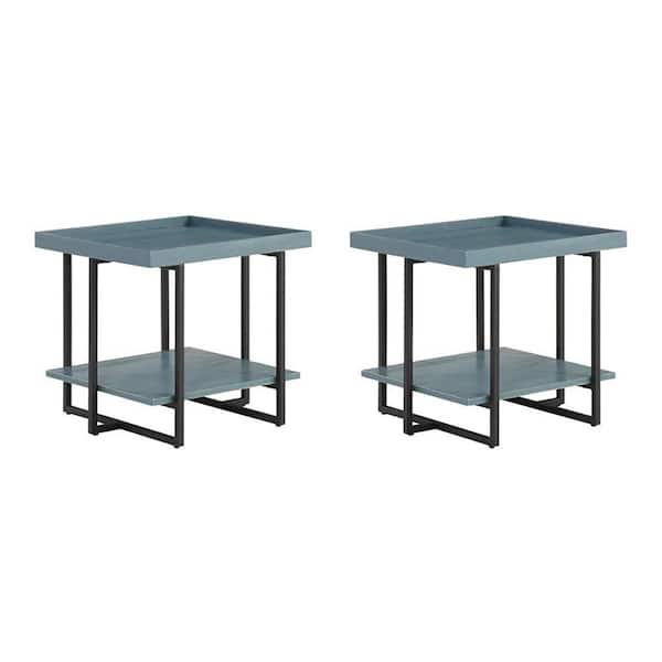 Furniture of America Triblisi 23.63 in. Antique Blue Square Wood End Table (Set of 2)