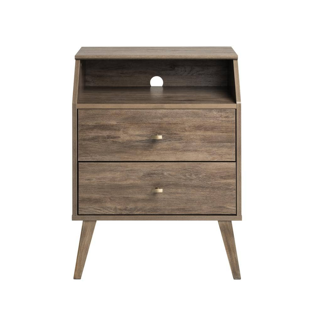 Prepac Milo Mid Century Modern Drifted Gray 2-Drawer Nightstand with ...