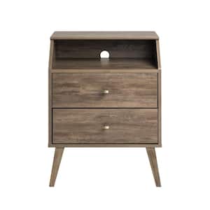 Milo Mid Century Modern Drifted Gray 2-Drawer Nightstand with Angled Top