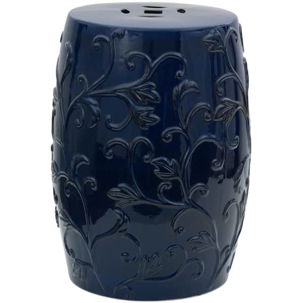 Oriental Furniture Dark Blue Porcelain Ottoman