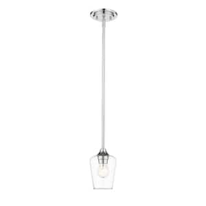 Joliet 5.5 in. 1-Light Chrome Shaded Mini Pendant Light with Glass Shade